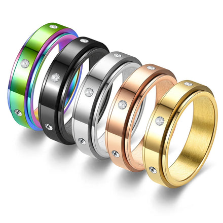 Unisex Stainless Steel Couple Ring with diamond Setting Rotating Design Simple Stylish and Luxurious High-end Jewelry.