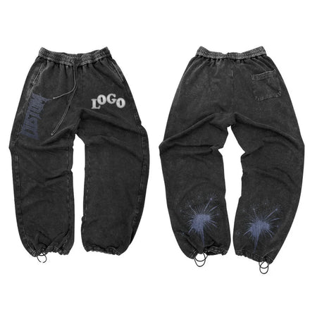 Unisex Vintage Sweatpants Custom Logo Acid Washed Flared Baggy Straight Leg Oversized Heavyweight 350g Cotton Polyester Pants