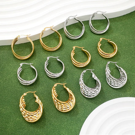 Wholesale Bulk Jewelry PVD 18K Gold Plated Fashion Stainless Steel Waterproof Twisted Chunky Statement Hoop Earrings for Women