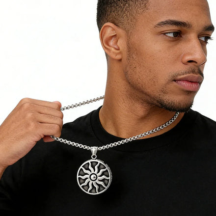 Hot Sale Men's Punk Stainless Steel Necklaces Fine Link Chain Sun Flower Pattern Cast Pendant Trendy Butterfly Style Fashionable