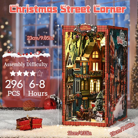 Christmas Wooden Book Nook Snowy Night Shadow Christmas Party DIY 3D Book Nook Kit Dollhouse Puzzle Miniature Book Nook