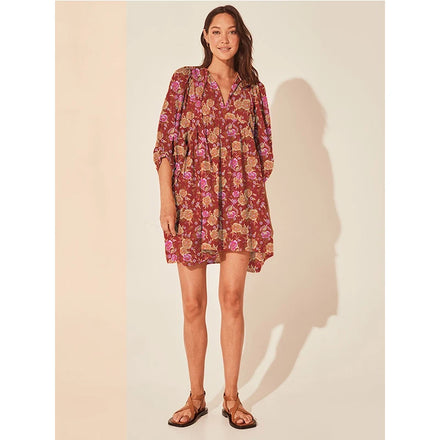 2025 Summer European & American Fashion Women's Dress: Floral Casual Cotton Dress with Drawstring - Beach Vacation Mini Style