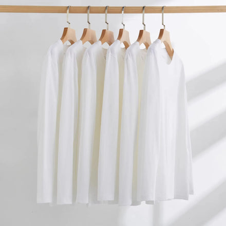 OEM Customized 230g cotton long sleeved white tshirt for men heavyweight loose solid color cotton bottoming tshirt for men