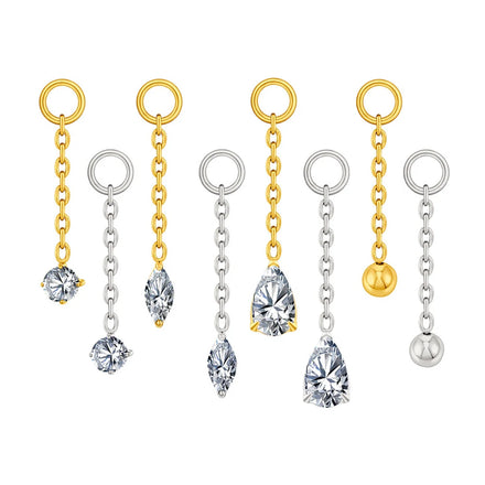 ASTM F136 Titanium Earring Chain with Dangling Marquise CZ Charm for Labret Stud Hoop Nose Clicker Piercing Jewelry