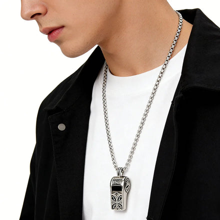 Unisex Stainless Steel Silver Plated Punk Whistle Pendant Necklace Trendy Butterfly Pattern Link Chain Third Party Anniversary