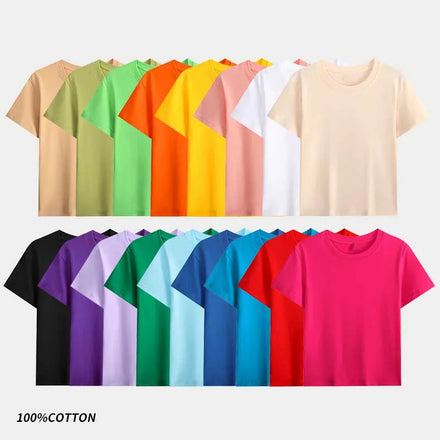Oem Custom logo Design 200g Cotton Children's Cotton T-shirt for Boys and Girls Loose Solid Color Round Neck Cultural T Shirt