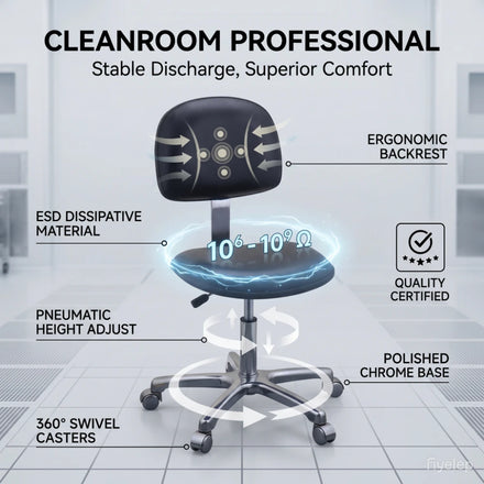 KEXING Modern ESD PU Leather Anti-static Work Office Chair Lab Furniture Black Blue Steel Frame Lab Stool School Warehouse