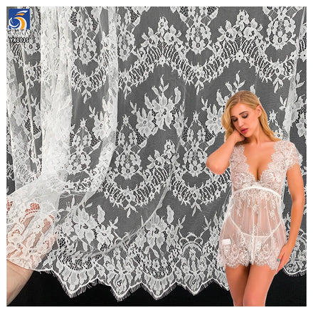 YX1035 China Customizable Eyelash Lace Fabrics Polyester French Inexpensive Florals Textile Eyelash Lace Fabrics 10 Yards