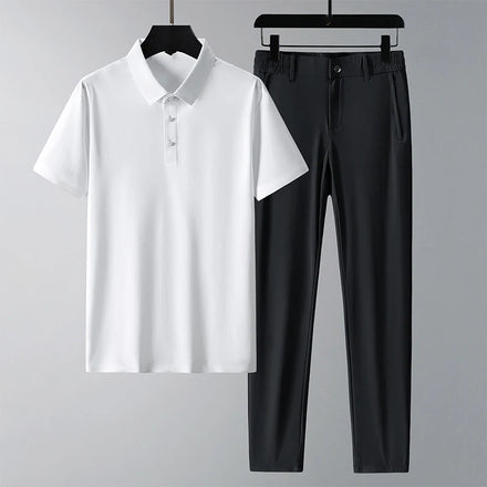 OEM Customized Logo Design trend men's summer leisure sports suit ice silk two-piece set