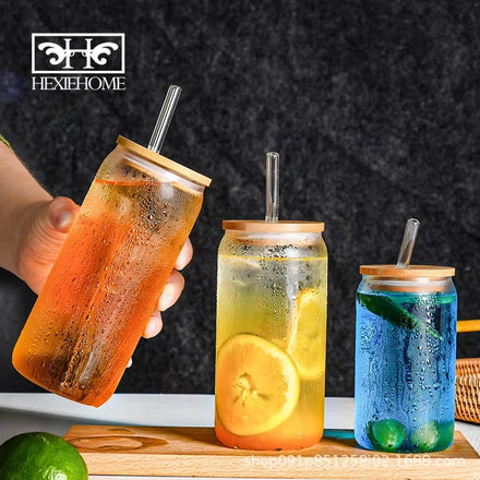 Hxglass Snow Globe Tumbler Supplies Wholesale 16oz 20oz Borosilicate Glass Cup with Straw Lid Ins Popular Juice Cola Glass Can