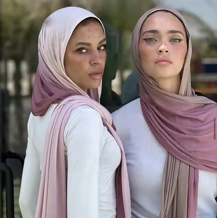 Stylish Ombre Gradient Color Double-sided Reversible Jersey Hijab Large Muslim Headscarf Shawl for Women