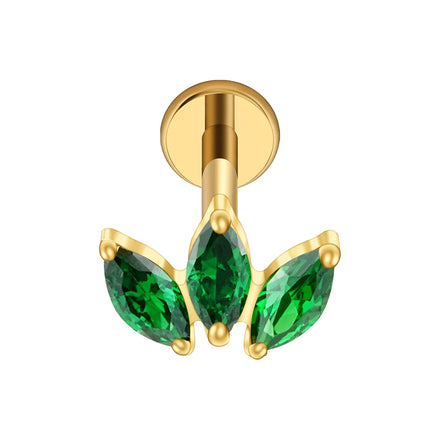 ASTM F136 Titanium Internal Thread Triple Marquise CZ Stud Earring Lotus Opal Cluster Cartilage Helix Tragus Piercing