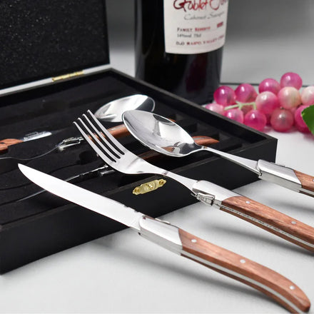 Laguiole Modern Luxury Flatware Set Includes Steak Knife Fork Spoon Per Piece with Mirror Polish for Parties