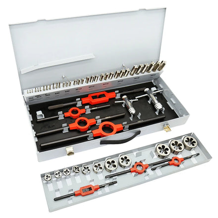 56/54 pcs M3~M20 Tool Set HSS M2 Hand Tap and Die Set in Grey Metal Box Hand Tool DIY Kit Professional Tool