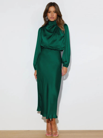 2026 Summer New Arrival Foreign Trade Women's Woven Satin Long-Sleeve Regular Fit Vintage Ball Gown Daily Wear Breathable
