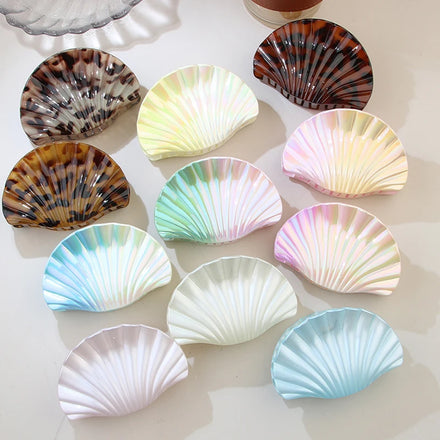 New High-end Vacation Style Women Hair Clip Summer Ocean Large Shell Shape Hair Clip Bright Color Fashion Sweet Girl's Hair Claw