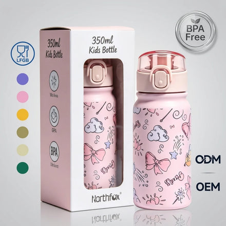 BPA Free 350ml Kids Stainless Steel Vacuum Flask Insulated Water Bottle Leakproof Sport Cup with Straw for Children School