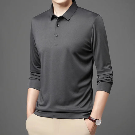 Oem customized spring long sleeve men's casual solid color polo shirt