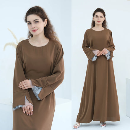 Islamic Fashion Muslim Women's Clothing Closed Abaya Women Muslim Dress with Side Tie Belt 2025 New Solid Color Modest Abaya