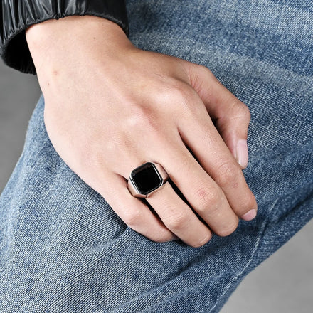 Men's Light Luxury Style Hand Jewelry Cross-Border Gemstone Stainless Steel Ring King Feel Artificial Gemstone