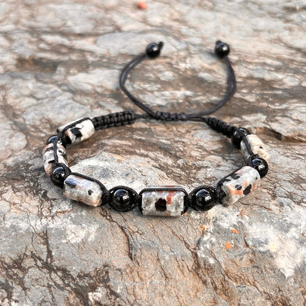 Vintage Adjustable Rope Unisex Jewelry Spiritual Strength Grounding Gifts Natural Yooperlite Cylinder Bead Macrame Bracelet