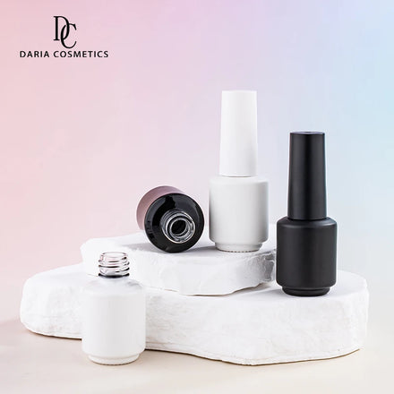 9ml Round Matte/Glossy Black White in Stock Customized Logo Empty Glass Gel Polish Bottle with Cap and Brush