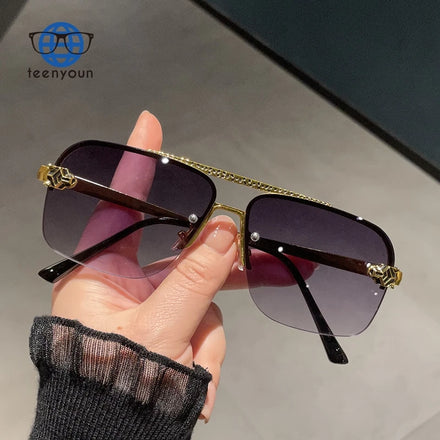 Teenyoun Wholesale Double Beam Sunglasses Women Luxury Brand Designer Shades Unique Metal Gold Frame Sun Glasses Men Custom Logo