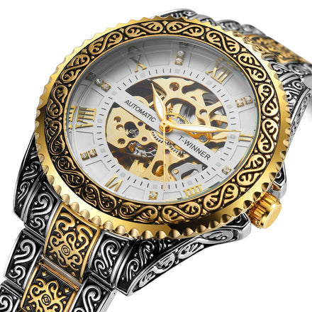No Logo Transparent Hollow Out Retro Luxury Famous Brand Forsining Reloj Men Automatic Mechanical Watches Skeleton Wrist Watch