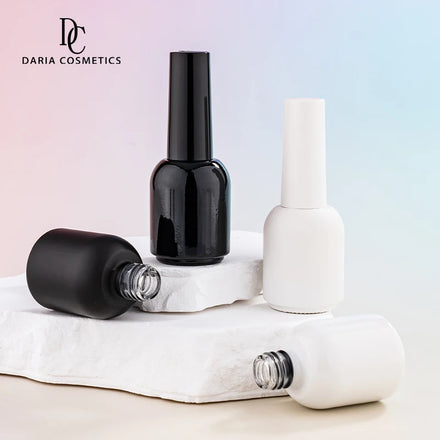Screen Printing 10ml 12ml Round Gel Nail Polish Glass Bottle Matte/Glossy Black White Custom Nail Brand