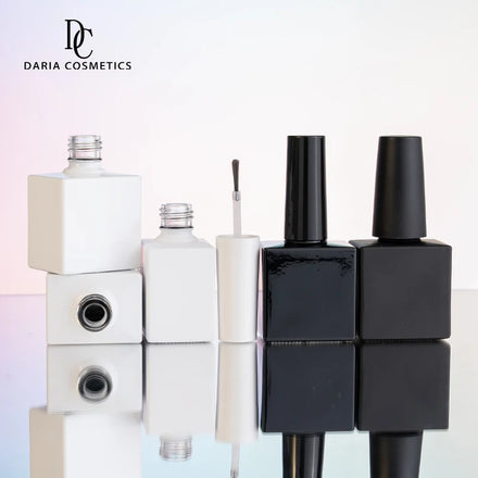 Screen Print 18ml 20ml Square Matte/Glossy Black White Glass Durable Empty Gel Polish Bottle with Cap and Brush