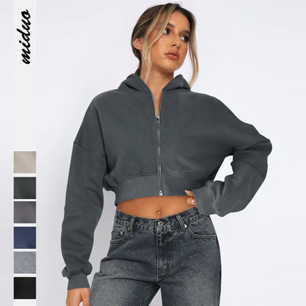 Wish New Women's Long-Sleeved Tops European American Style Casual Cardigan Jacket Winter Cross-Border Fleece Hooded Sweatshirt