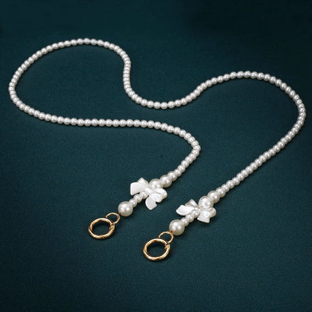 Elegant Pearl Beaded Chain Strap with Bow Accents and Gold Rings DIY Bag Accessories for Unique Decorations