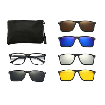 New Arrival TR PC Optical Frame Men/Women Night Vision 5-in-1 Clip-on Sunglasses Rectangle Style Magnetic Gafas De Sol