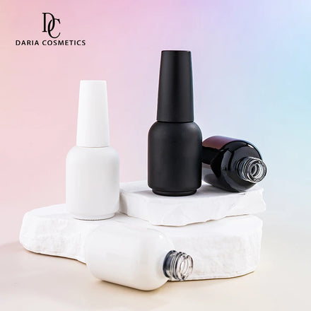 In Stock Custom Logo Printing 15ml 18ml Round Glass Gel Polish Bottle Matte/Glossy Black White