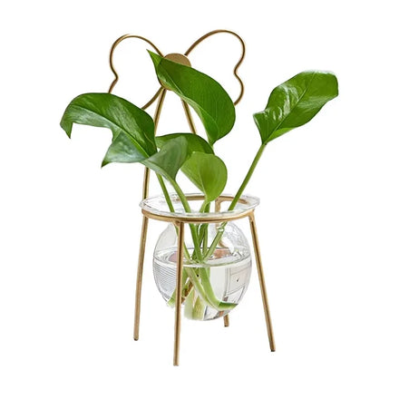 Mini Glass Tabletop Vase Plant Stand with Glass Pot Modern Design Handmade Succulent Holder for Home & Garden