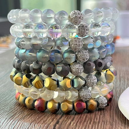 Bohemian Style Handmade 8mm Mystic Aura Quartz Beads Holiday Vacations Jewelry Colorful Faceted Glass Beads Bracelet