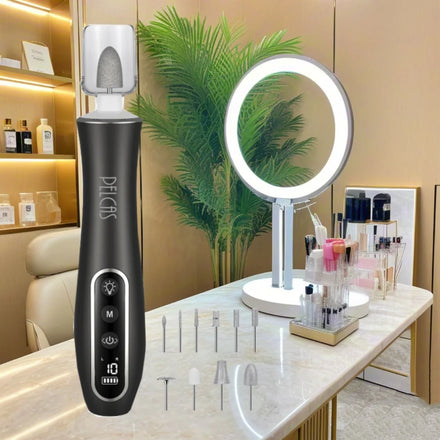 PELCAS Professional Manicure Pedicure Kit Cordless Electric Nail Drill with 360° LED Light&10 Speeds