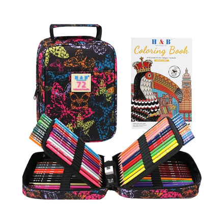 HB 72-Color Leather Pencils Set for Adults & Beginners Soft Oil-Based Cores with Coloring Book Eraser & Sharpener Included