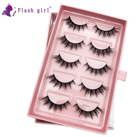 Wholesale Customization Flash Girl 5 Pairs Faux Mink Eyelash Full Strip Eyelashes with Luxurious pink Gift Box