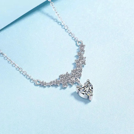 S925 Sterling Silver New Design Heart-Shape 1Carat Moissanite Necklace for Women High-End Clavicle Chain Perfect Anniversary