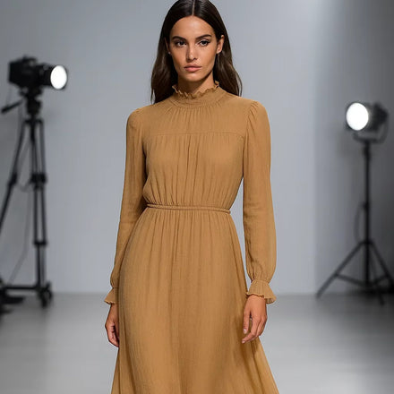YXD057 Yellow Lace Pleated Dress Modest Fashion Customizable High-end Eid Factory Price Banquet Daily Life Women