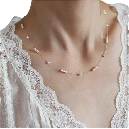Women's Stainless Steel Non-Tarnish Water-Resistant Beaded Chain with Gold Satellite and Small Ball Gold Plated Layer