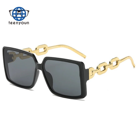 Teenyoun Wholesale Luxury Chain Metal Big Frames Retro Shades Women Men Uv400 square Personality Cheap Sunglasses Versatile