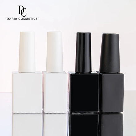 Low Moq OEM Service in Stock 15ml Square Gel Polish Bottle Matte/Glossy Black White Glass Container