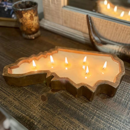 LANJO Custom Rustic State Wood Bowl of Texas Handmade Candle Pour-Carved for Home Decoration for Christmas and Easter