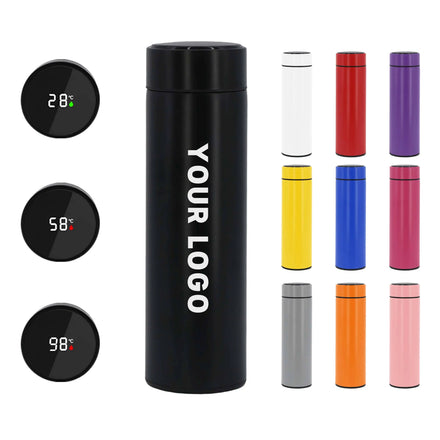 Custom Logo 17oz 500ml 304 Stainless Steel Smart Water Bottle Double Wall Vacuum Temperature Display LED Lids Eco-Friendly