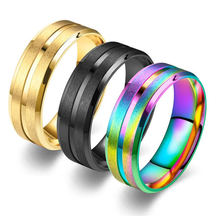 European American Simple Style Men's Stainless Steel Ring 8mm Wide Middle Groove Frosted New Cross-Border Fashion Jewelry
