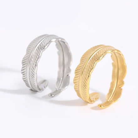 Cross-Border Hydraulic Titanium Steel Cool Unique Design Adjustable Open Ring Fashionable Forest-Style Branches Heart Feather