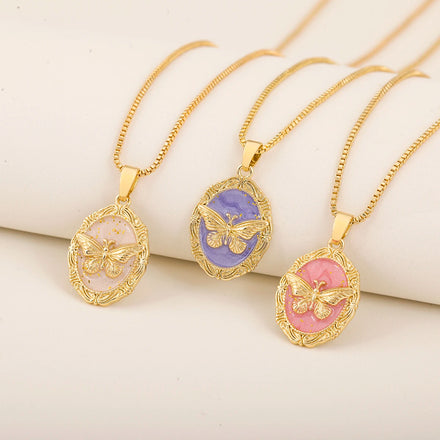 QIKU 18K Gold Plated Butterfly Pendant Necklace Unisex Glamorous Unique Style Link Copper Jewelry Zircon 3 Colors Perfect