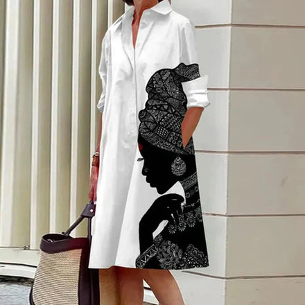 2025 Autumn New Product Fashionable and Elegant Polka Dot Printed Shirt-Collar Long-Sleeve Midi Dress